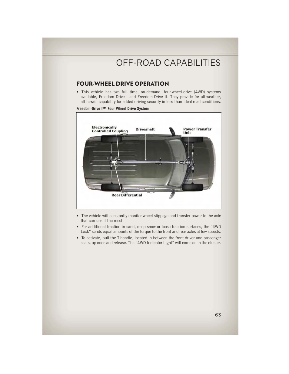 Off-road capabilities, Four-wheel drive operation | Jeep 2013 Patriot - User Guide User Manual | Page 65 / 108