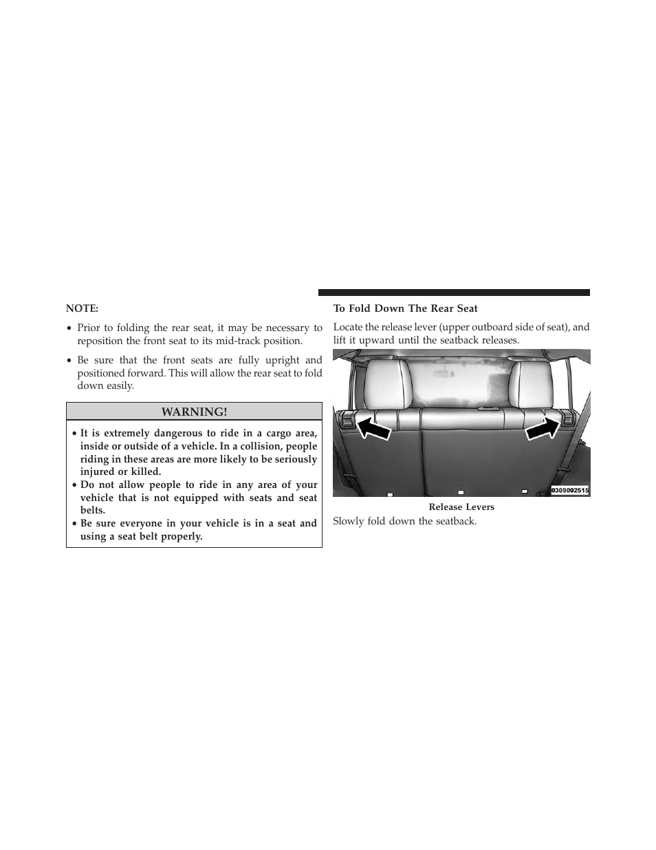 To fold down the rear seat | Jeep 2013 Wrangler - Owner Manual User Manual | Page 168 / 666
