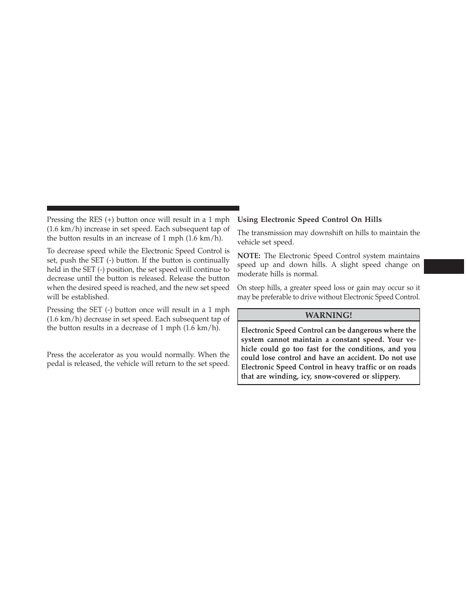 To accelerate for passing, Using electronic speed control on hills | Jeep 2013 Wrangler - Owner Manual User Manual | Page 185 / 666