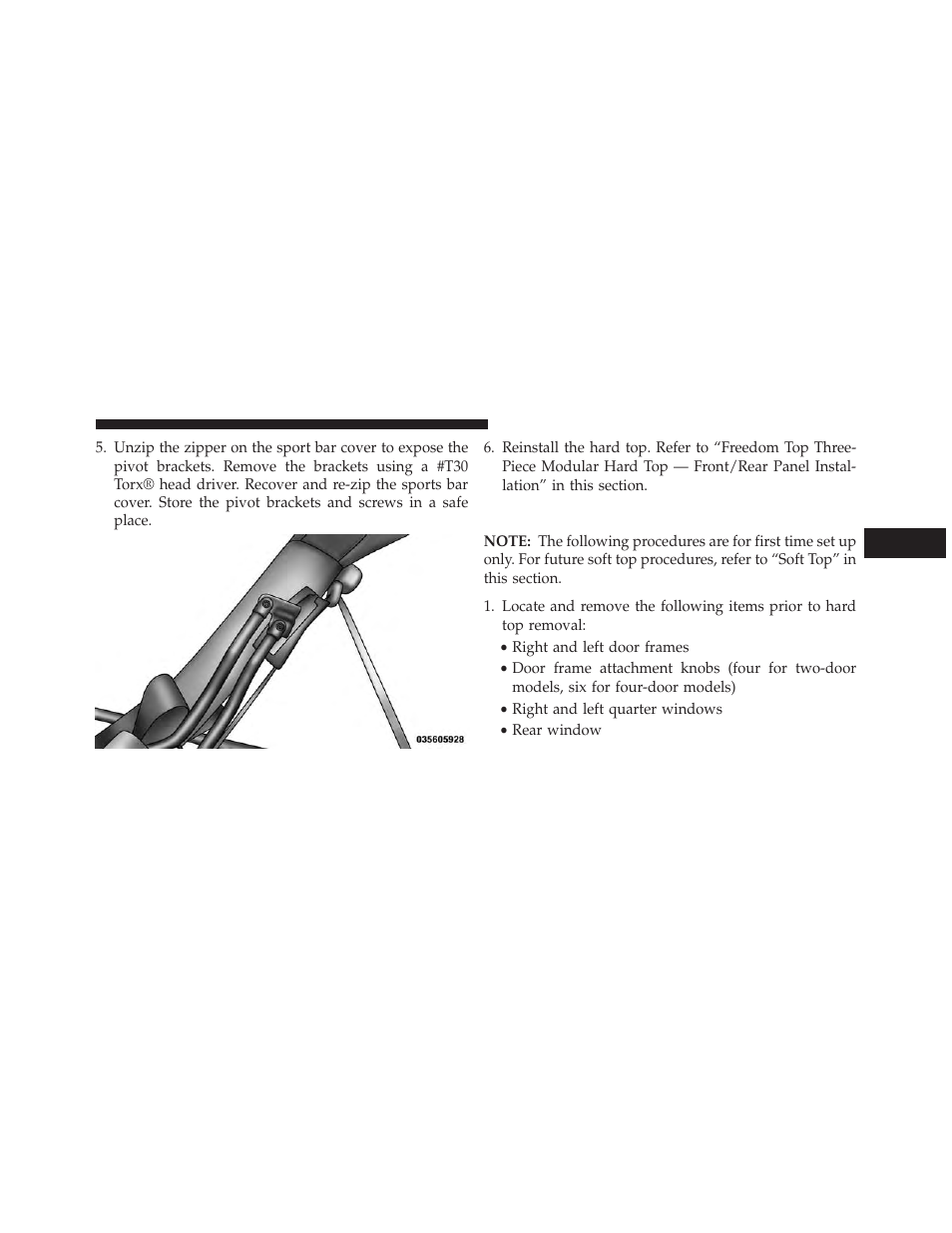 Installing the soft top — two-door models | Jeep 2013 Wrangler - Owner Manual User Manual | Page 197 / 666