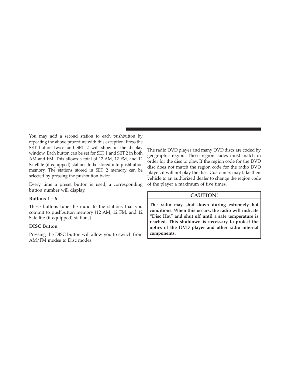 Buttons 1 - 6, Disc button, Operation instructions - (disc mode for cd | And mp3/wma audio play, dvd-video) | Jeep 2013 Wrangler - Owner Manual User Manual | Page 350 / 666