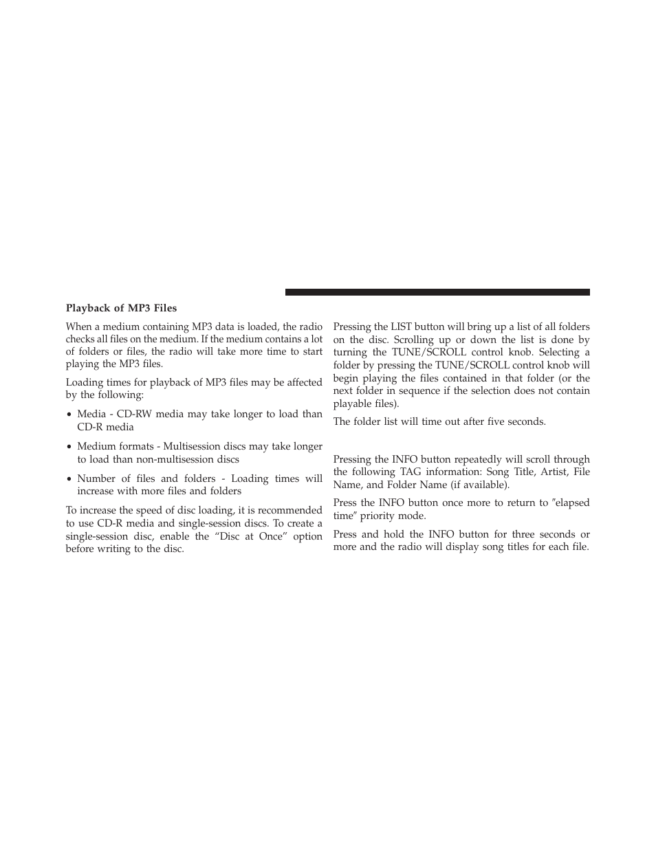 Playback of mp3 files, List button (cd mode for mp3 play), Info button (cd mode for mp3 play) | Jeep 2013 Wrangler - Owner Manual User Manual | Page 382 / 666