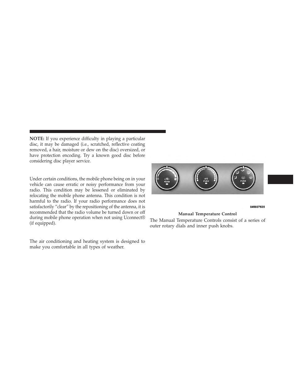 Radio operation and mobile phones, Climate controls, Manual heating and air conditioning | Jeep 2013 Wrangler - Owner Manual User Manual | Page 397 / 666