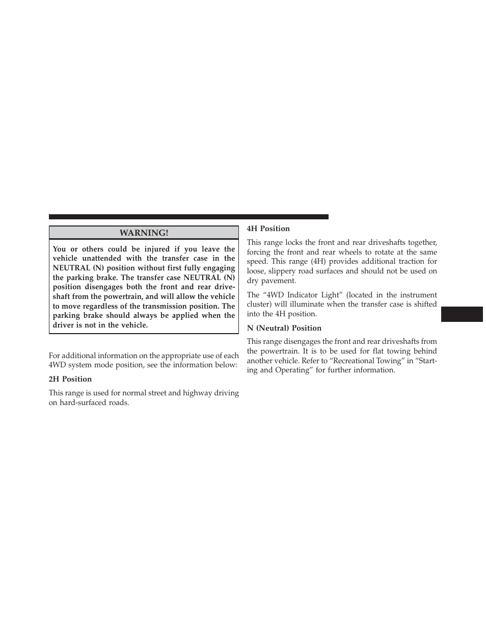 Shift positions, 2h position, 4h position | N (neutral) position | Jeep 2013 Wrangler - Owner Manual User Manual | Page 437 / 666