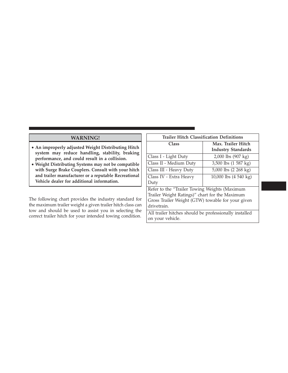 Trailer hitch classification | Jeep 2013 Wrangler - Owner Manual User Manual | Page 527 / 666