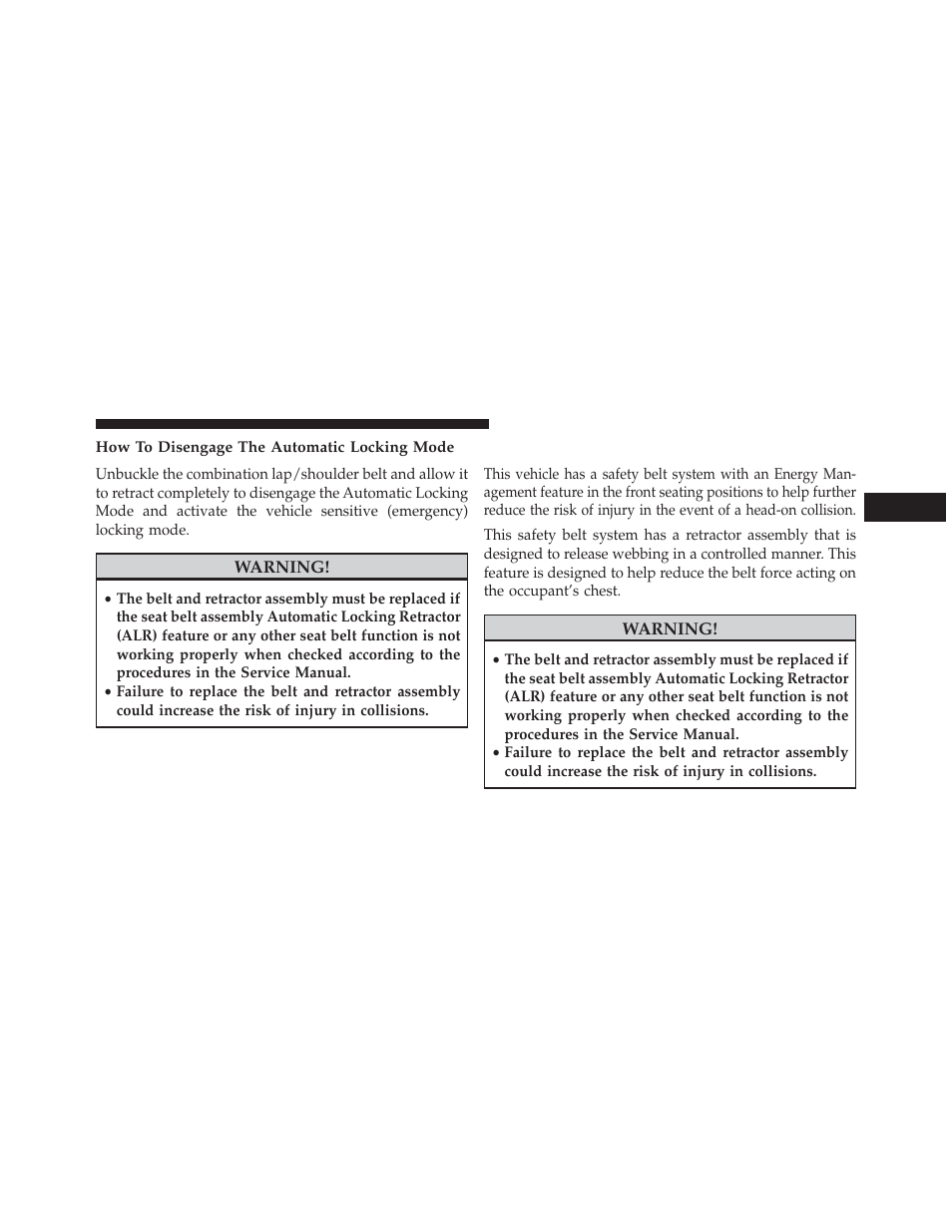 How to disengage the automatic locking mode, Energy management feature | Jeep 2013 Wrangler - Owner Manual User Manual | Page 61 / 666