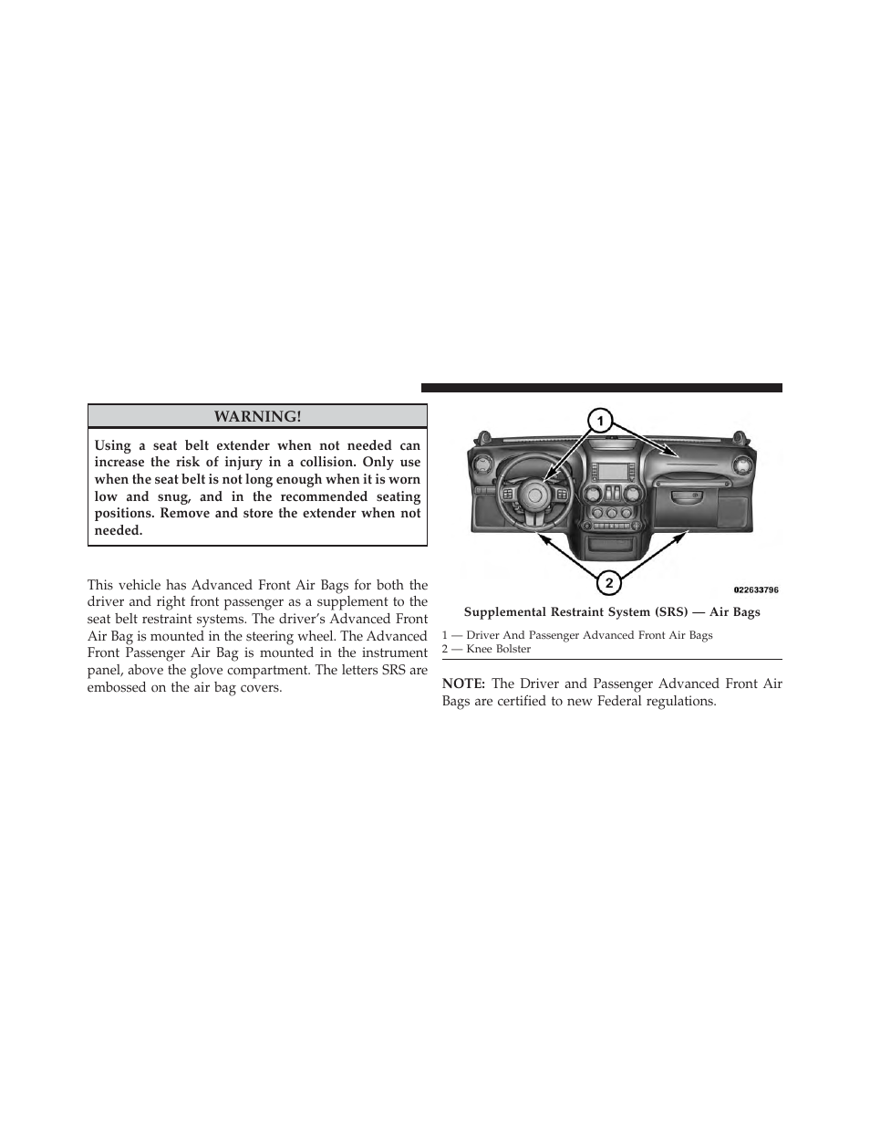 Supplemental restraint system (srs) — air bags, Supplemental restraint system (srs), Air bags | Jeep 2013 Wrangler - Owner Manual User Manual | Page 64 / 666