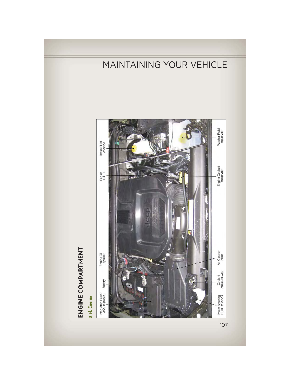 Engine compartment, 6l engine, Maintaining your vehicle | Jeep 2013 Wrangler - User Guide User Manual | Page 109 / 132