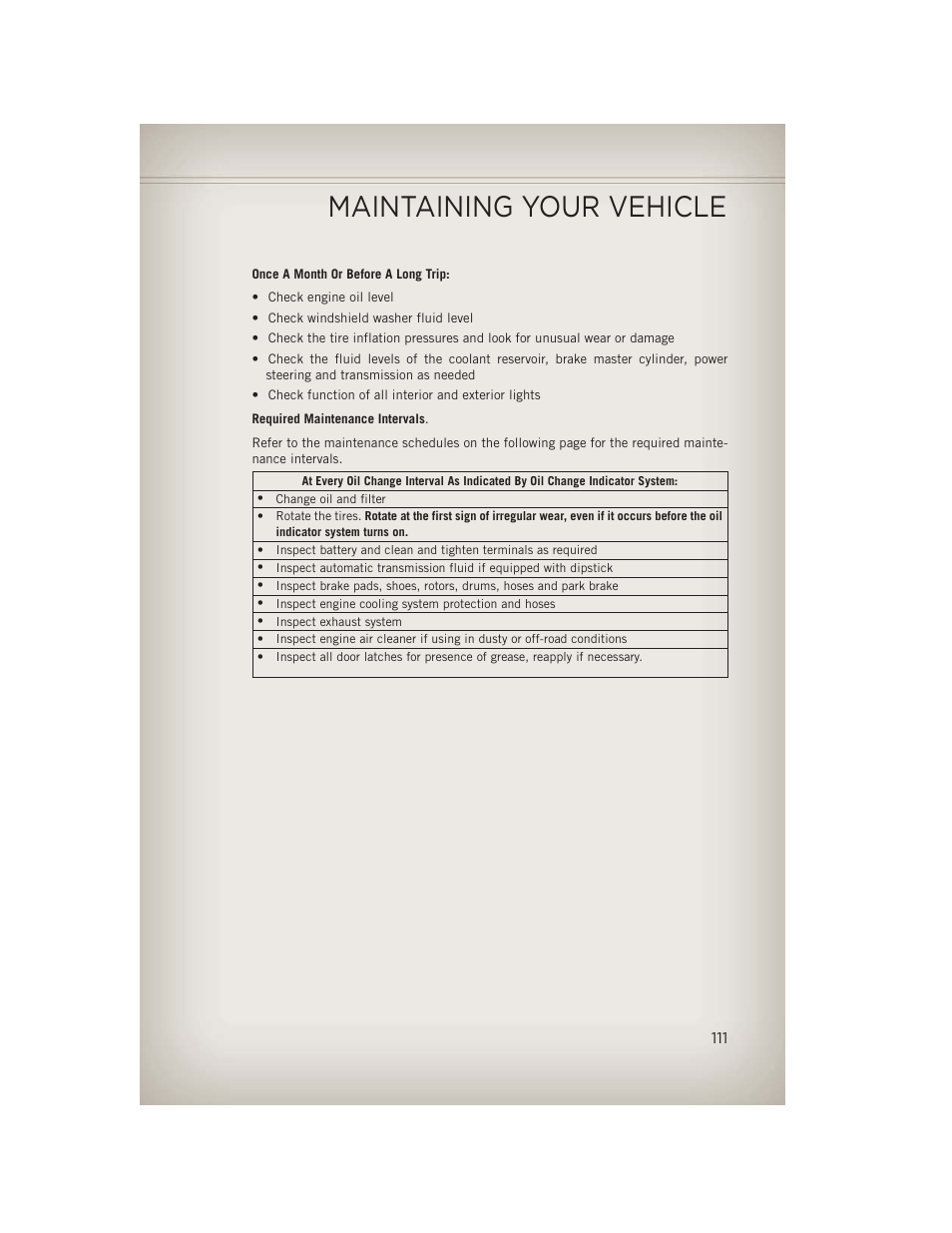 Maintaining your vehicle | Jeep 2013 Wrangler - User Guide User Manual | Page 113 / 132