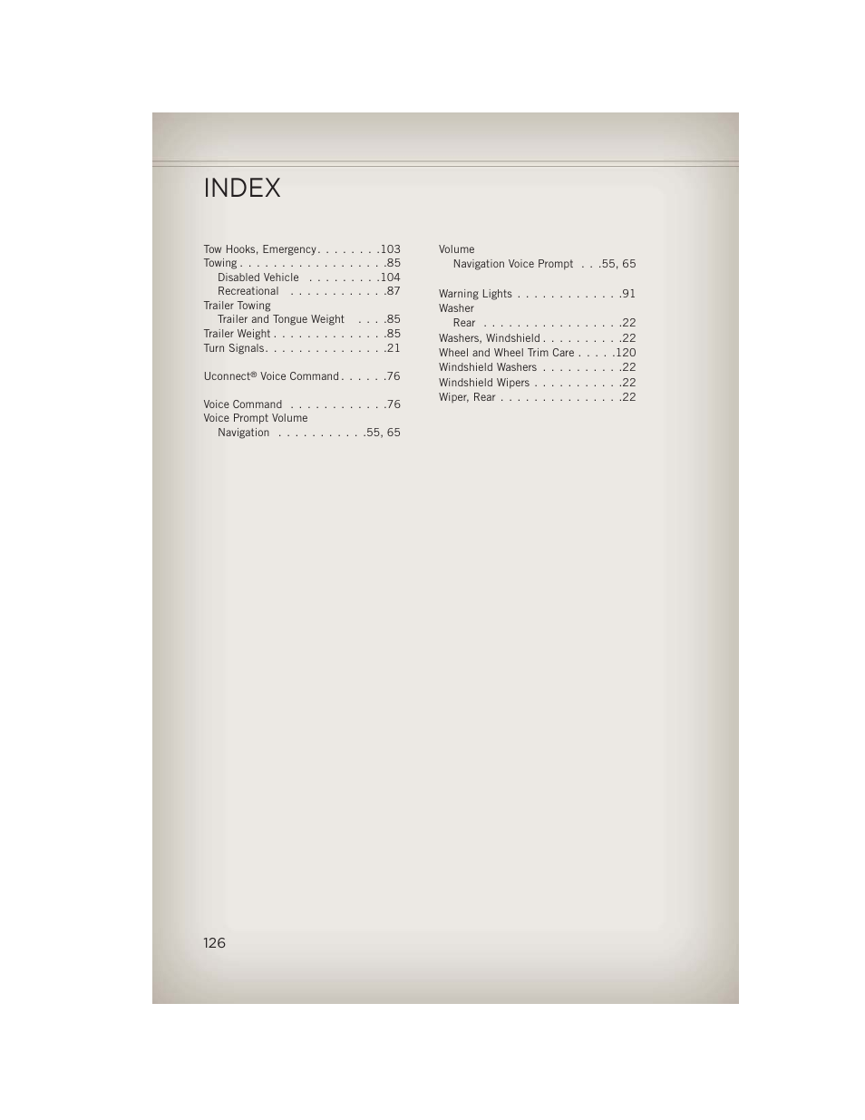 Index | Jeep 2013 Wrangler - User Guide User Manual | Page 128 / 132