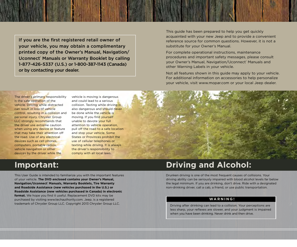 Important, Driving and alcohol | Jeep 2013 Wrangler - User Guide User Manual | Page 131 / 132