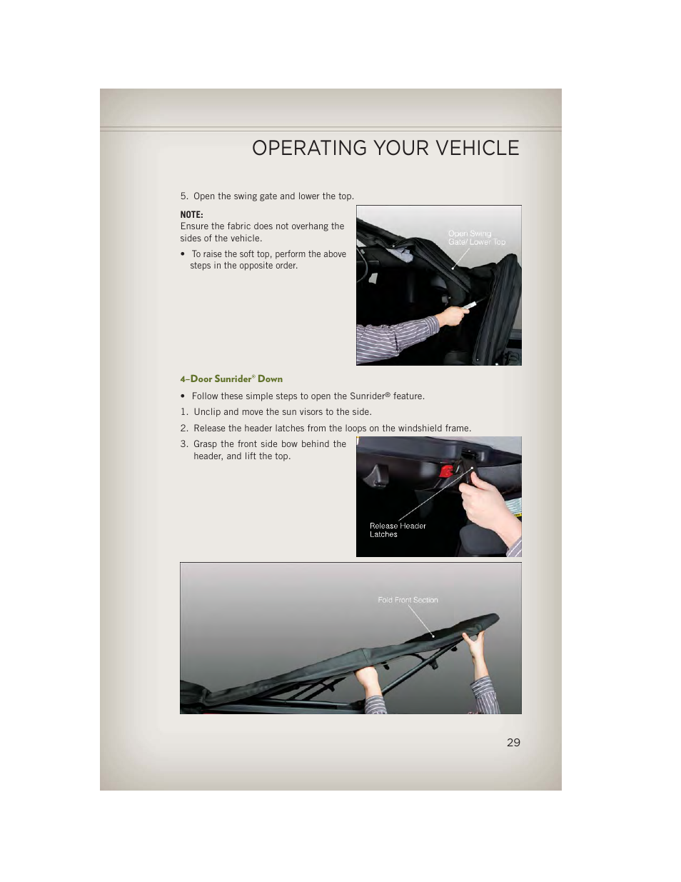 4–door sunrider® down, Operating your vehicle | Jeep 2013 Wrangler - User Guide User Manual | Page 31 / 132