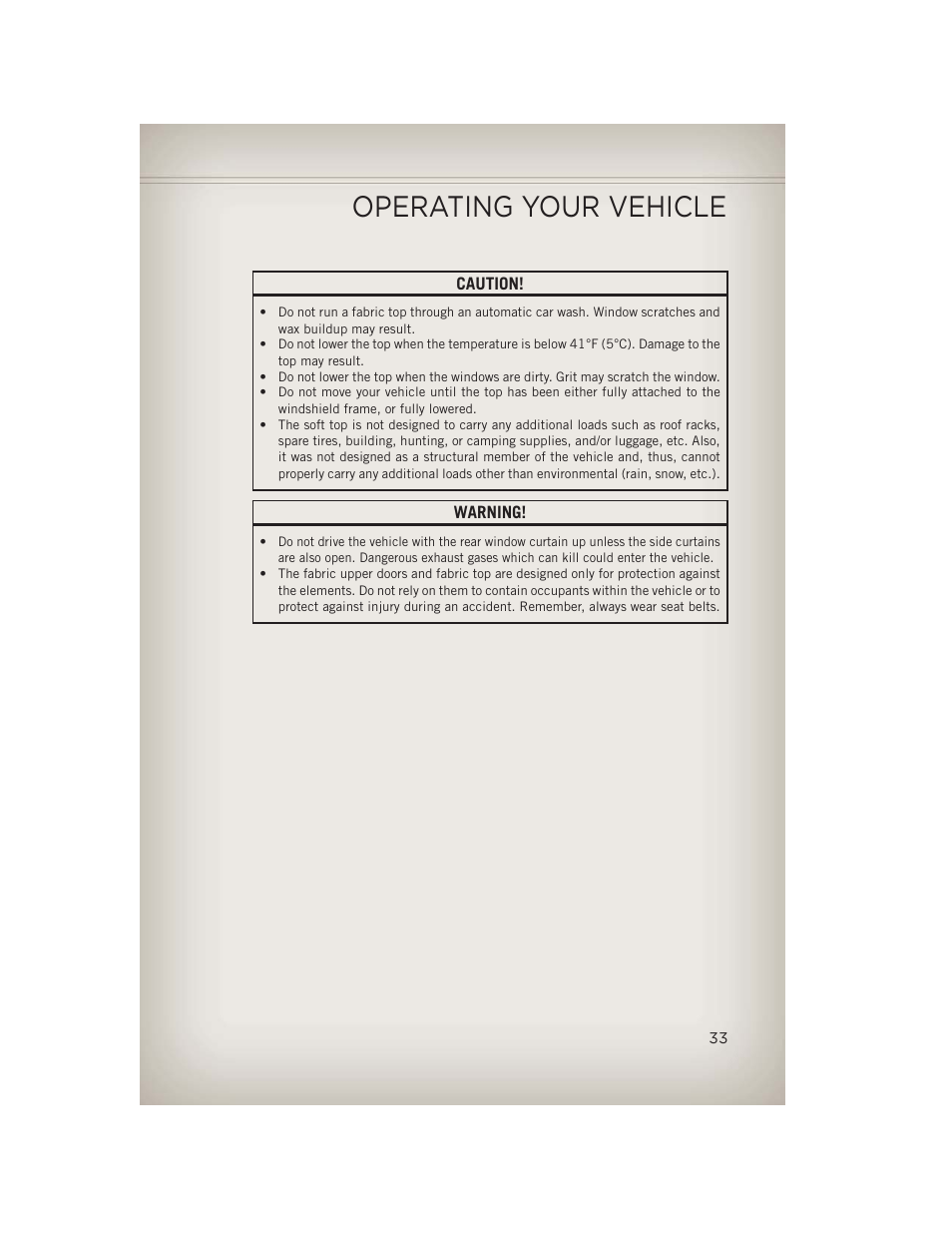 Operating your vehicle | Jeep 2013 Wrangler - User Guide User Manual | Page 35 / 132