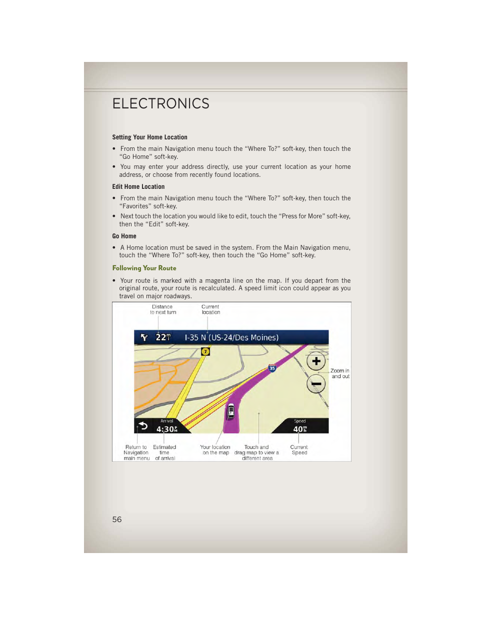 Following your route, Electronics | Jeep 2013 Wrangler - User Guide User Manual | Page 58 / 132