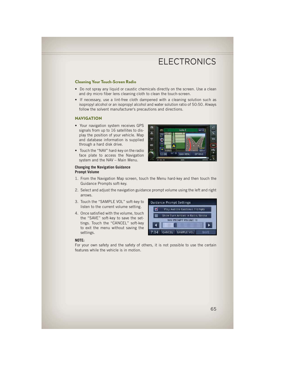 Cleaning your touch-screen radio, Navigation, Electronics | Jeep 2013 Wrangler - User Guide User Manual | Page 67 / 132