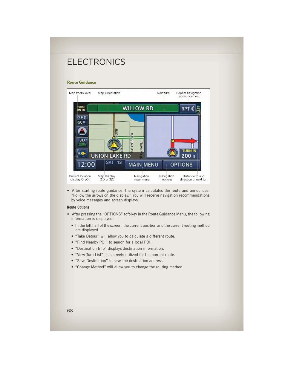 Route guidance, Electronics | Jeep 2013 Wrangler - User Guide User Manual | Page 70 / 132
