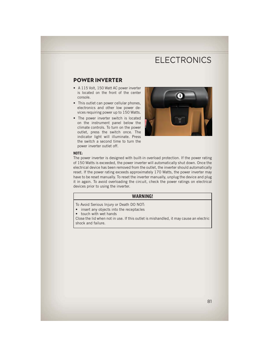 Power inverter, Electronics | Jeep 2013 Wrangler - User Guide User Manual | Page 83 / 132