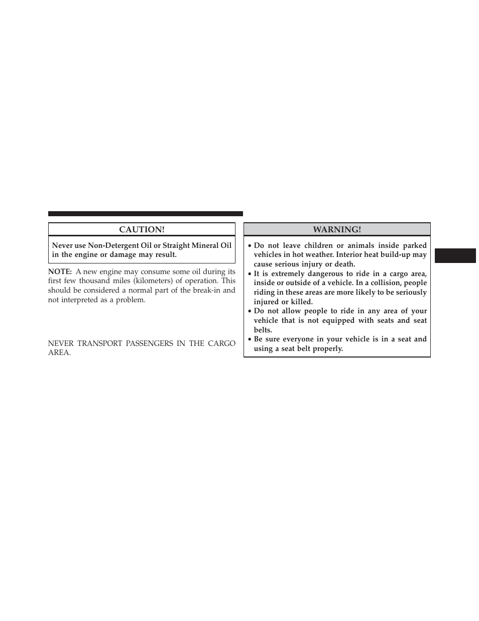 Safety tips, Transporting passengers | Jeep 2014 Cherokee - Owner Manual User Manual | Page 117 / 690