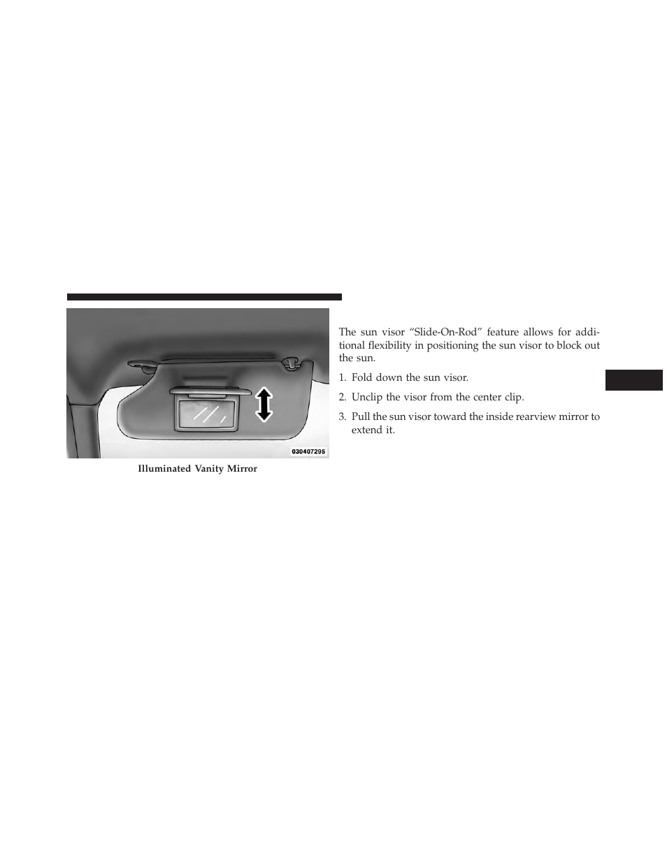 Sun visor “slide-on-rod” feature — if equipped, Sun visor “slide-on-rod” feature, If equipped | Jeep 2014 Cherokee - Owner Manual User Manual | Page 139 / 690