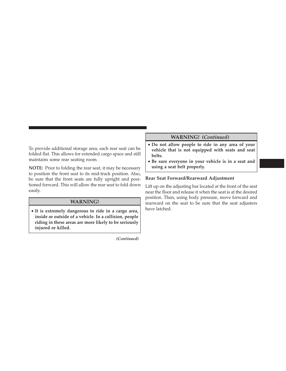 Rear seat forward/rearward adjustment, 60/40 split folding rear seat with fold-flat, Feature | Jeep 2014 Cherokee - Owner Manual User Manual | Page 159 / 690