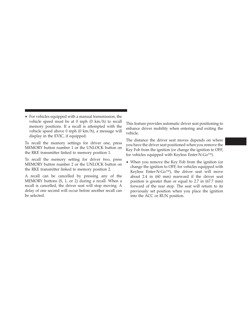 Easy entry/exit seat | Jeep 2014 Cherokee - Owner Manual User Manual | Page 165 / 690