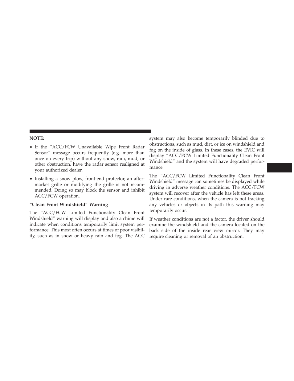 Clean front windshield” warning | Jeep 2014 Cherokee - Owner Manual User Manual | Page 209 / 690