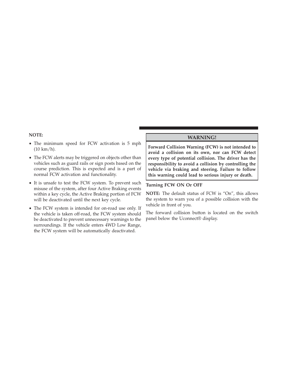 Turning fcw on or off | Jeep 2014 Cherokee - Owner Manual User Manual | Page 220 / 690
