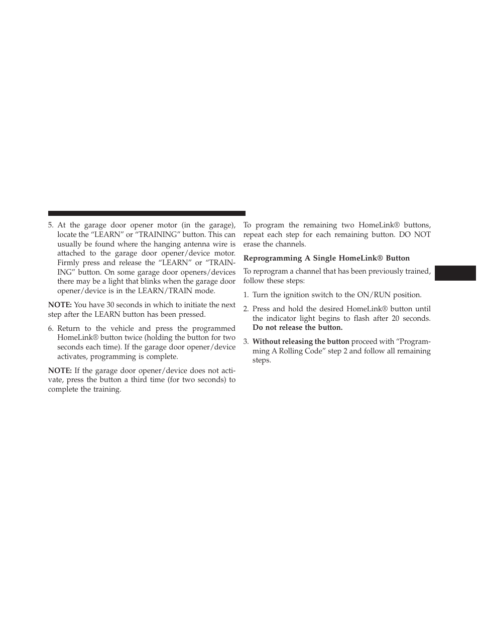 Reprogramming a single homelink® button | Jeep 2014 Cherokee - Owner Manual User Manual | Page 291 / 690