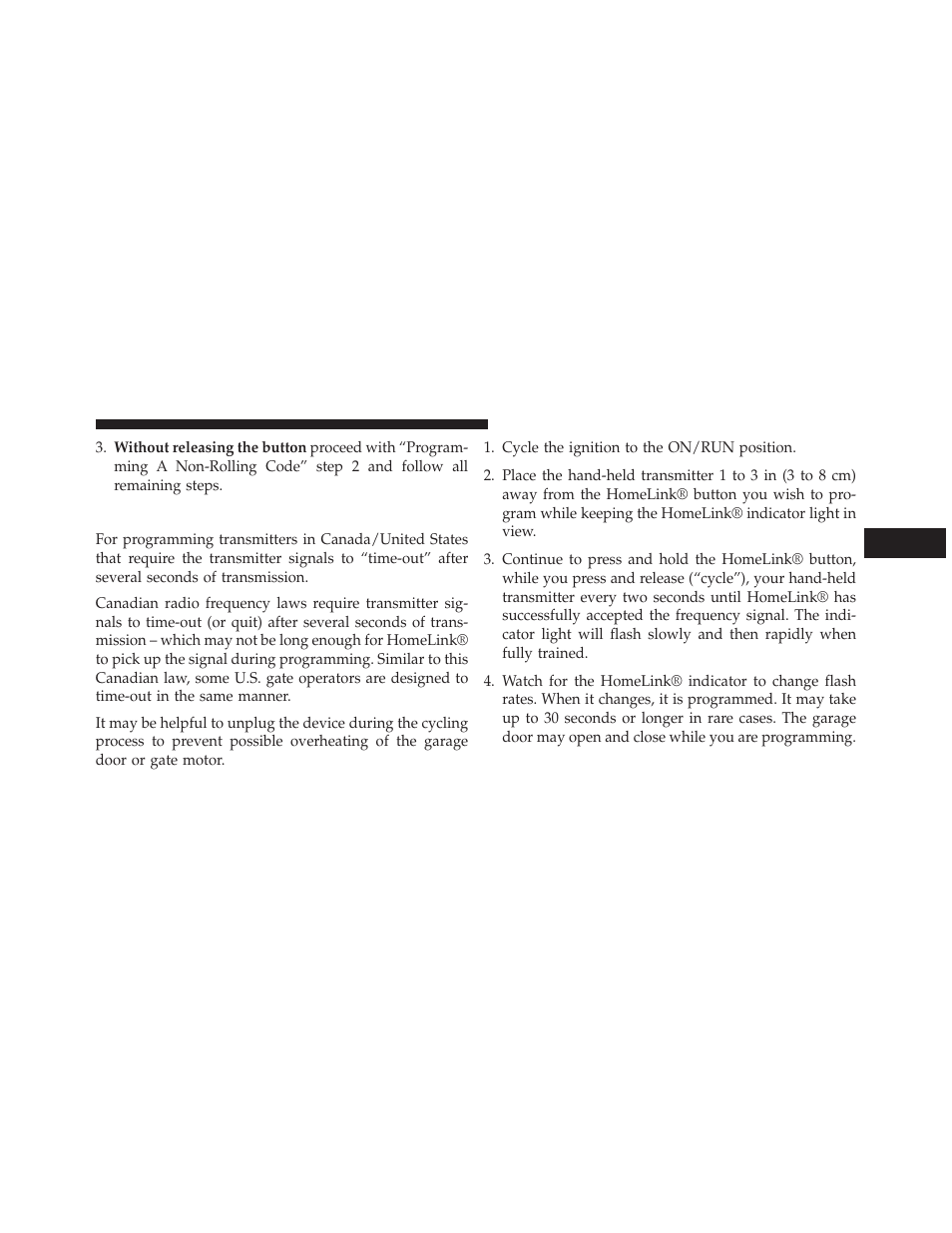 Canadian/gate operator programming | Jeep 2014 Cherokee - Owner Manual User Manual | Page 293 / 690