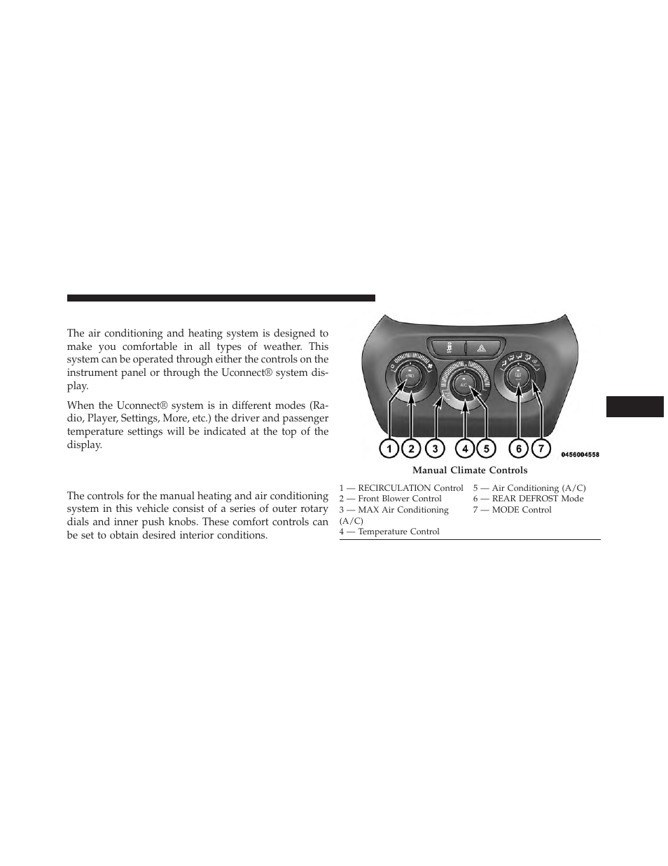 Climate controls, Manual climate controls without touchscreen, If equipped | Jeep 2014 Cherokee - Owner Manual User Manual | Page 395 / 690