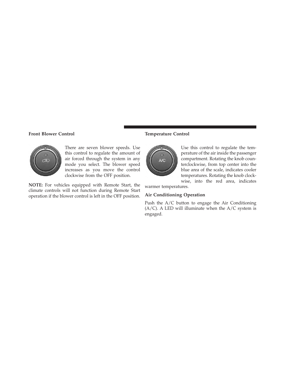 Front blower control, Temperature control, Air conditioning operation | Jeep 2014 Cherokee - Owner Manual User Manual | Page 396 / 690