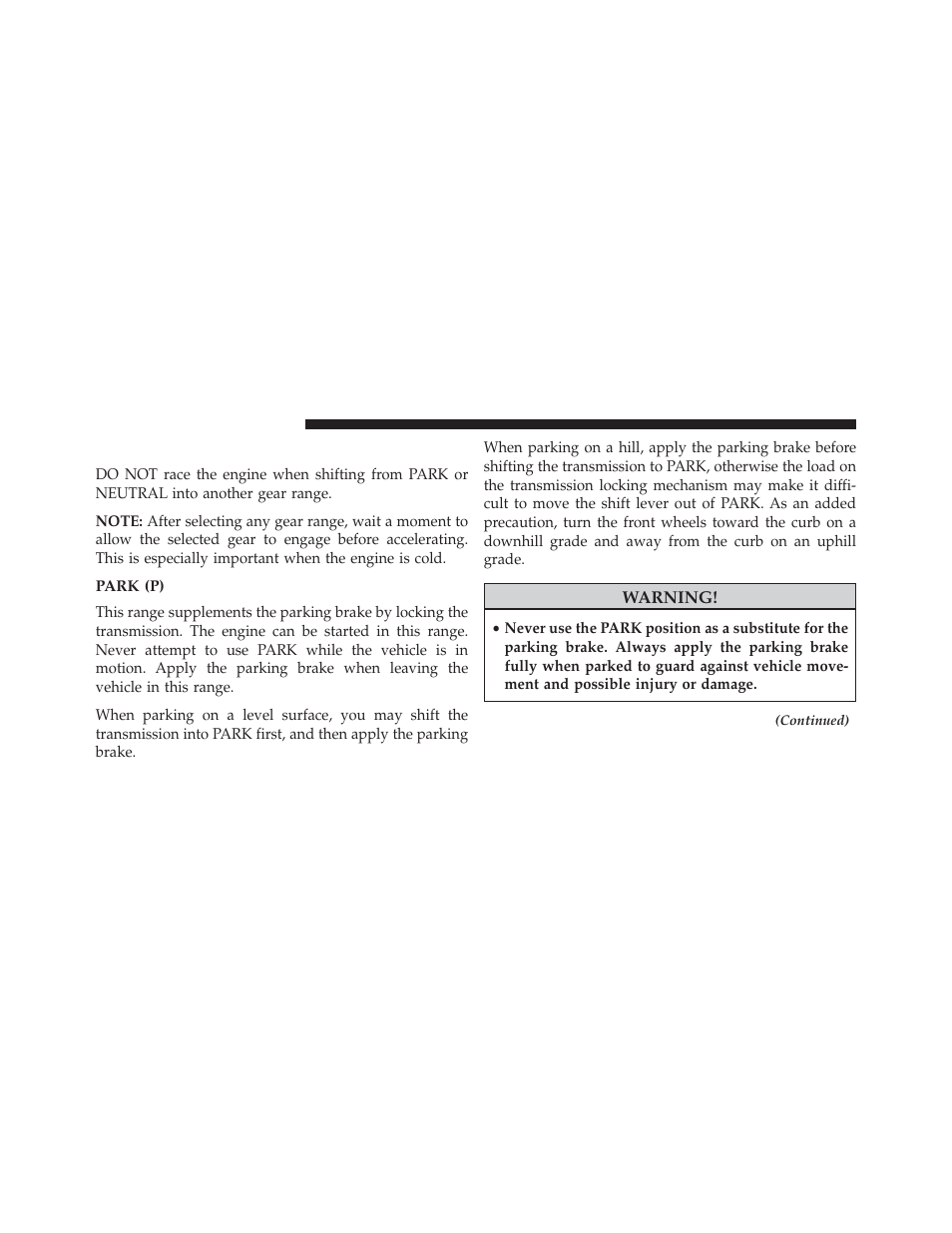 Gear ranges, Park (p) | Jeep 2014 Cherokee - Owner Manual User Manual | Page 430 / 690