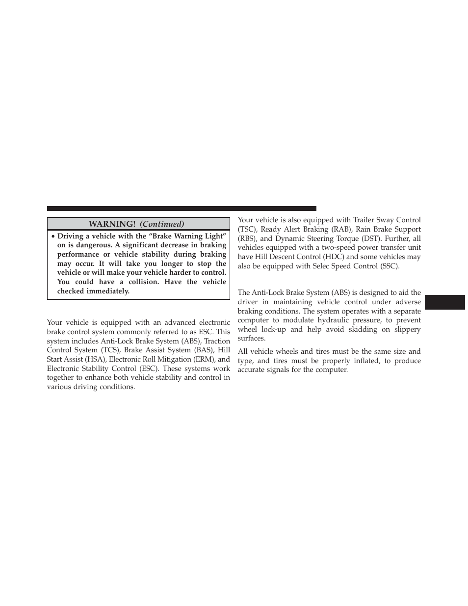 Electronic brake control system, Anti-lock brake system | Jeep 2014 Cherokee - Owner Manual User Manual | Page 461 / 690
