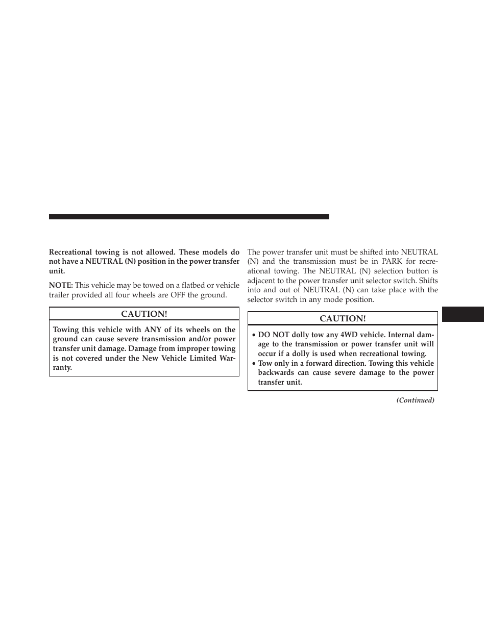 Recreational towing — 4wd models with, Speed power transfer unit | Jeep 2014 Cherokee - Owner Manual User Manual | Page 547 / 690