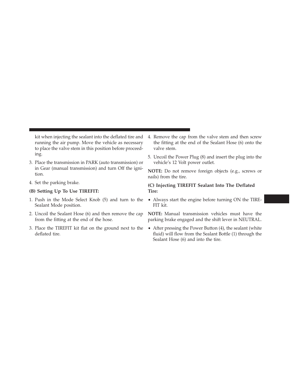 B) setting up to use tirefit | Jeep 2014 Cherokee - Owner Manual User Manual | Page 563 / 690