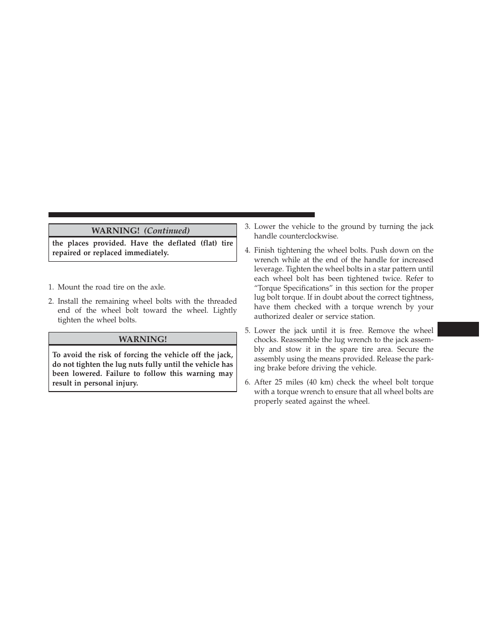 Road tire installation | Jeep 2014 Cherokee - Owner Manual User Manual | Page 579 / 690