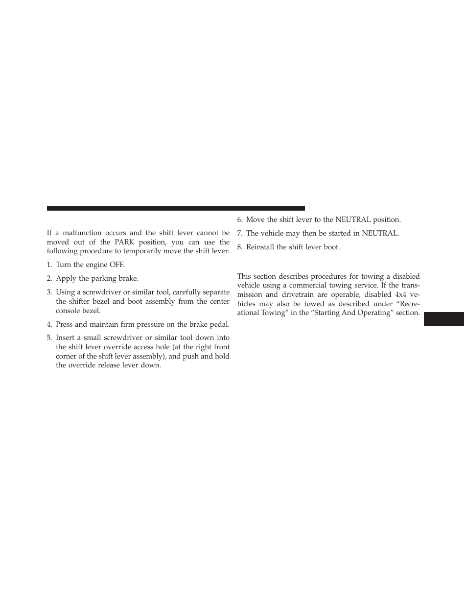 Shift lever override, Towing a disabled vehicle | Jeep 2014 Cherokee - Owner Manual User Manual | Page 587 / 690