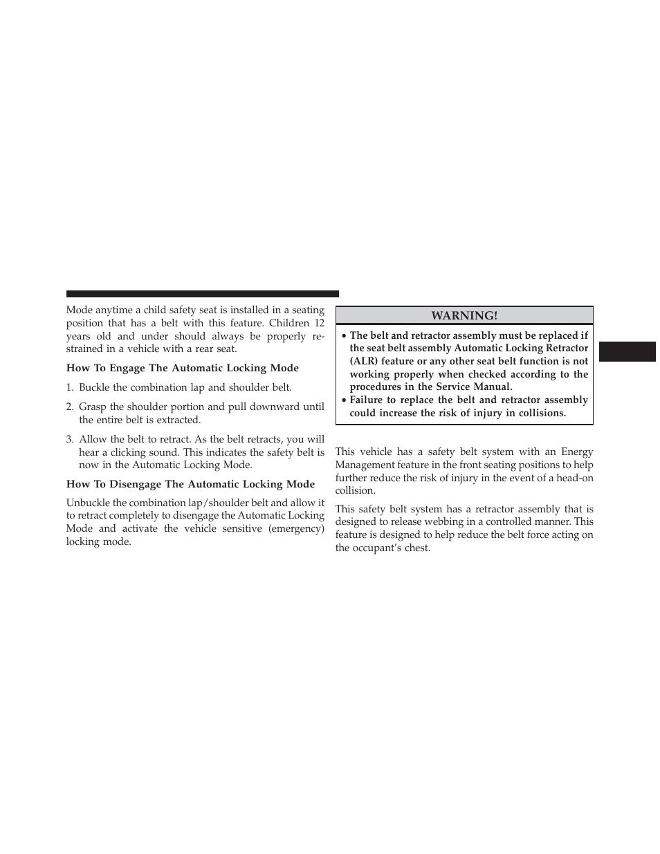 How to engage the automatic locking mode, How to disengage the automatic locking mode, Energy management feature | Jeep 2014 Cherokee - Owner Manual User Manual | Page 65 / 690