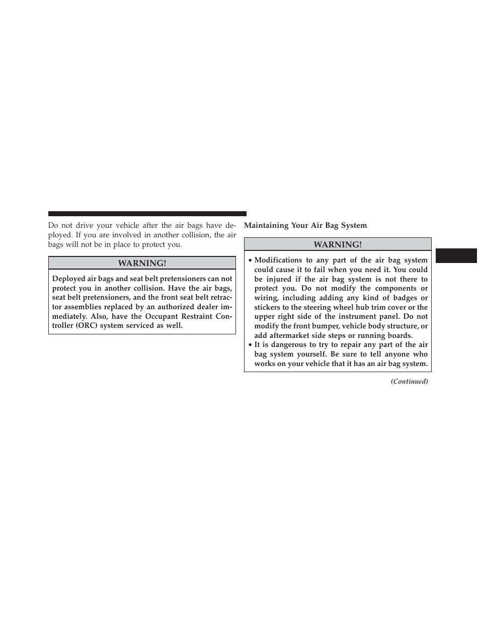 Maintaining your air bag system | Jeep 2014 Cherokee - Owner Manual User Manual | Page 89 / 690