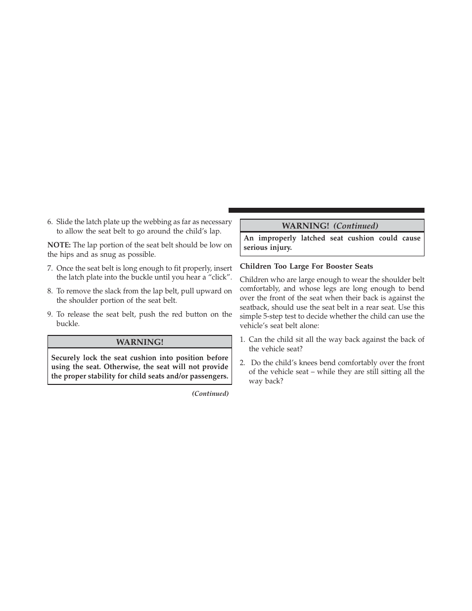 Children too large for booster seats | Jeep 2014 Cherokee - Owner Manual User Manual | Page 98 / 690