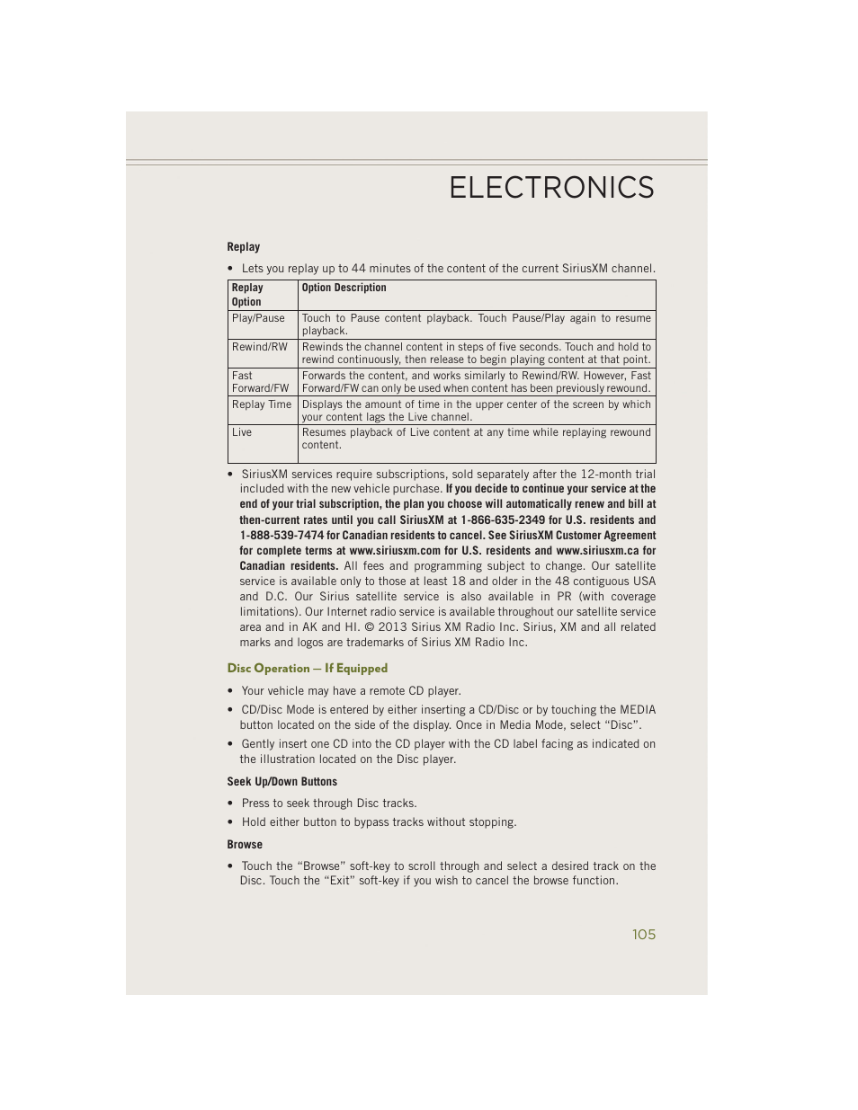 Disc operation — if equipped, Electronics | Jeep 2014 Cherokee - User Guide User Manual | Page 107 / 204