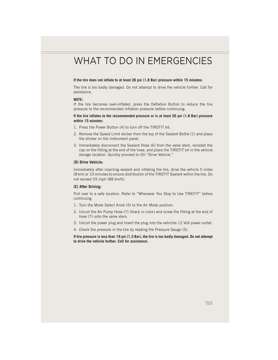 What to do in emergencies | Jeep 2014 Cherokee - User Guide User Manual | Page 157 / 204