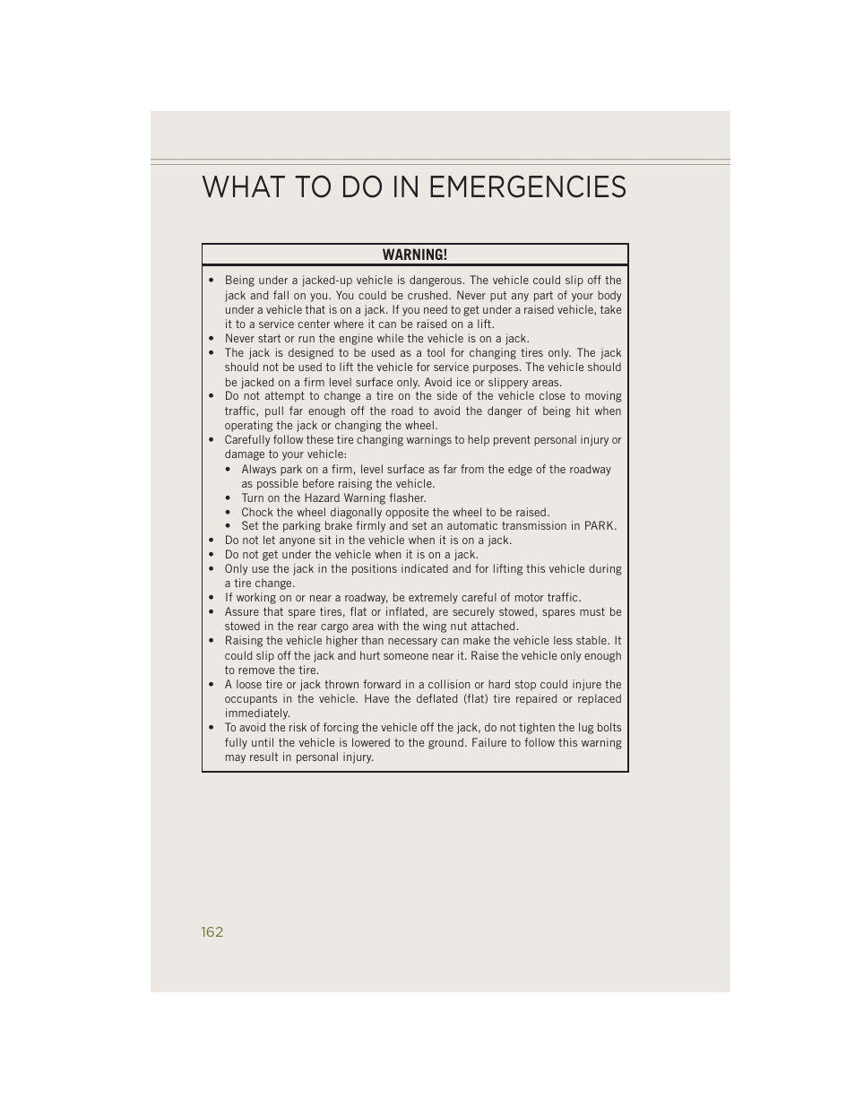 What to do in emergencies | Jeep 2014 Cherokee - User Guide User Manual | Page 164 / 204