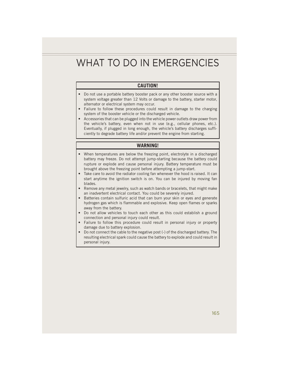 What to do in emergencies | Jeep 2014 Cherokee - User Guide User Manual | Page 167 / 204