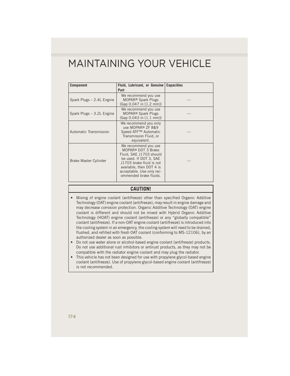 Maintaining your vehicle, Caution | Jeep 2014 Cherokee - User Guide User Manual | Page 176 / 204