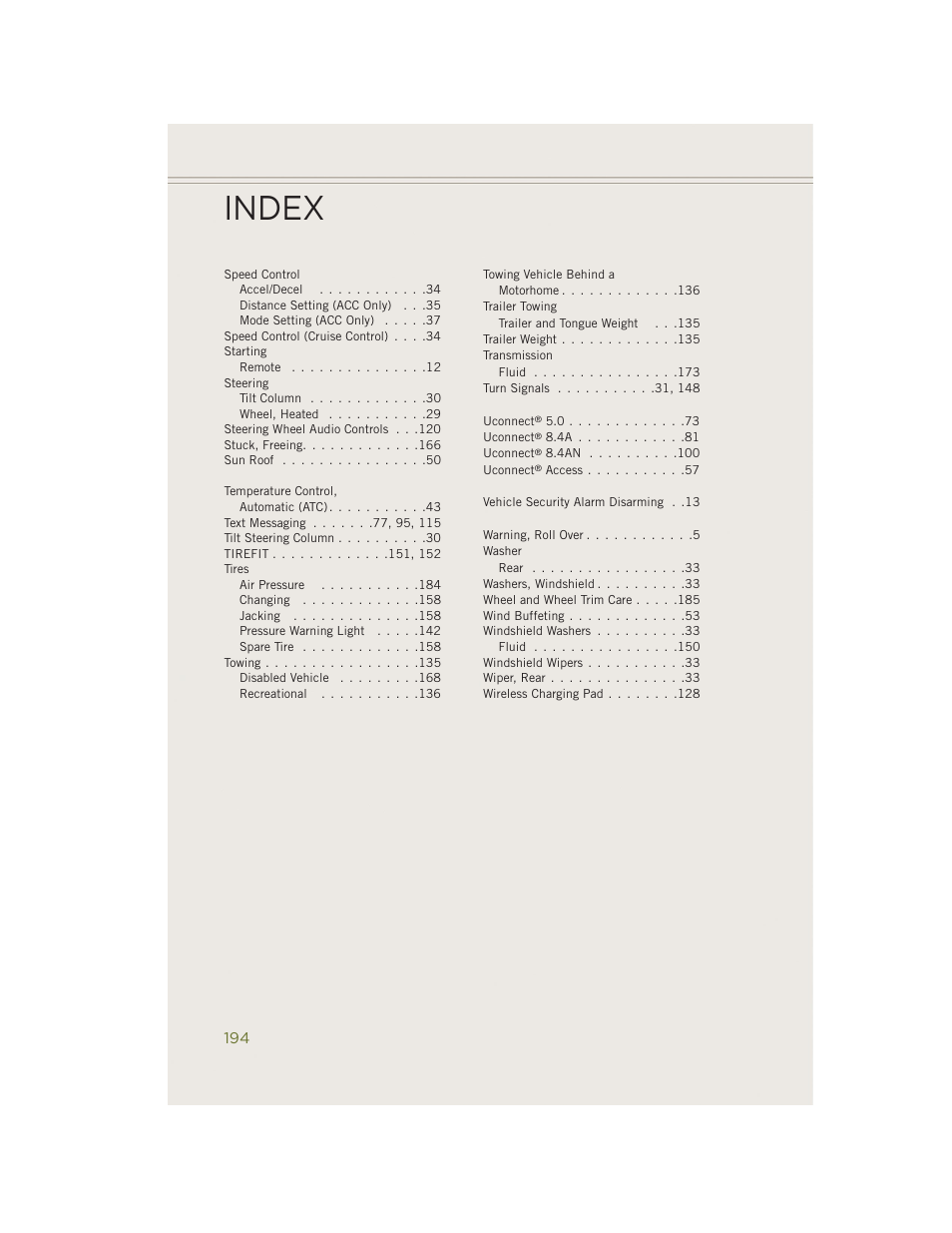 Index | Jeep 2014 Cherokee - User Guide User Manual | Page 196 / 204