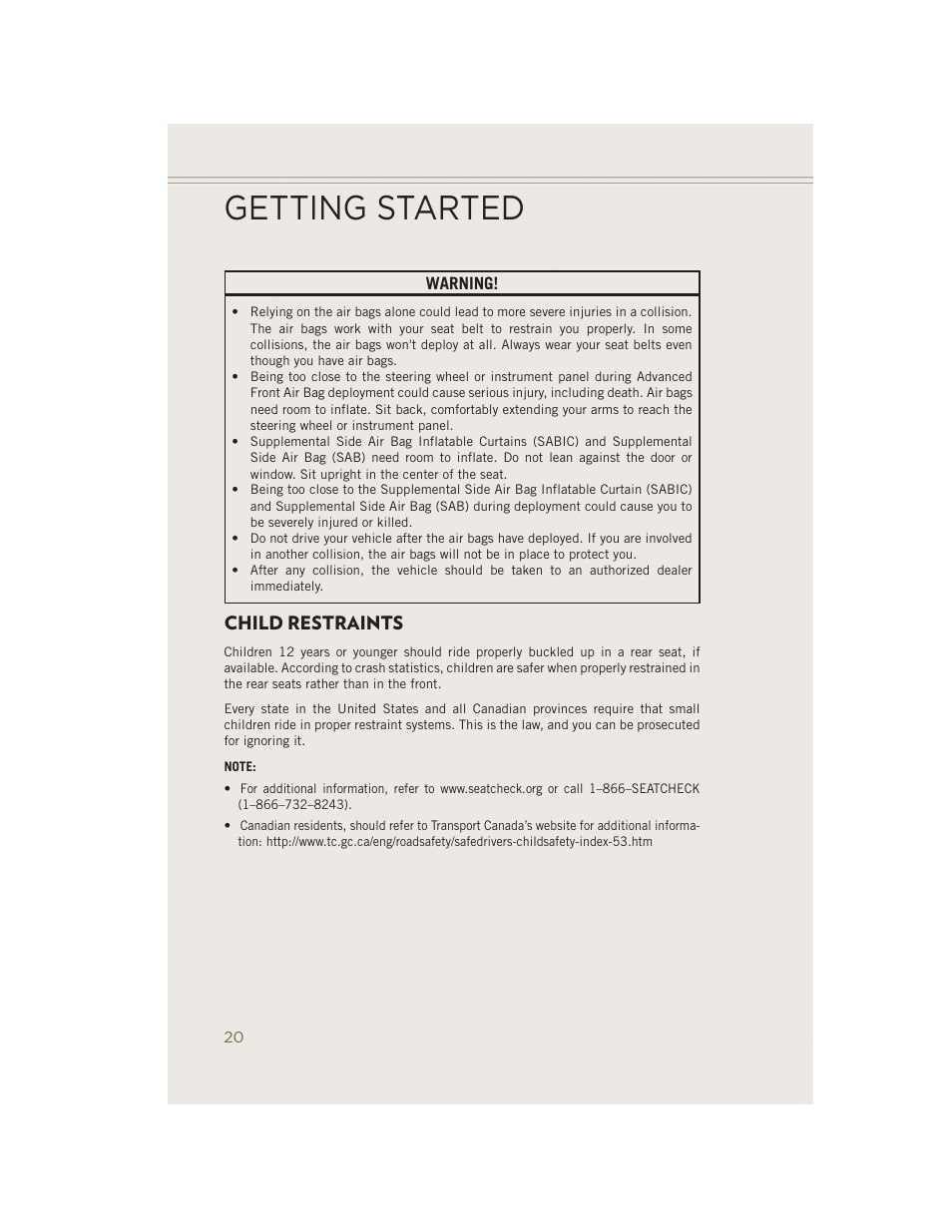 Child restraints, Getting started | Jeep 2014 Cherokee - User Guide User Manual | Page 22 / 204