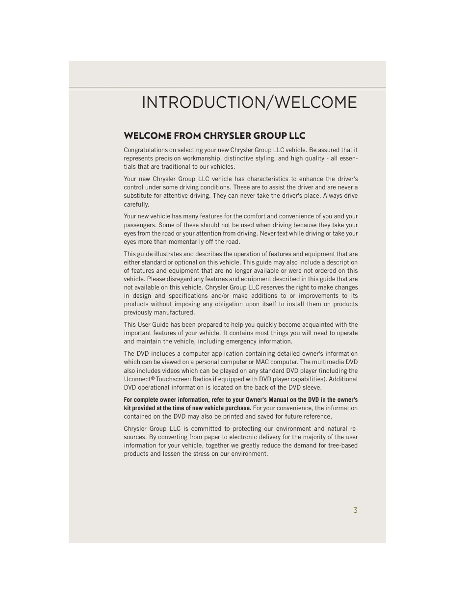 Introduction/ welcome, Welcome from chrysler group llc, Introduction/welcome | Jeep 2014 Cherokee - User Guide User Manual | Page 5 / 204