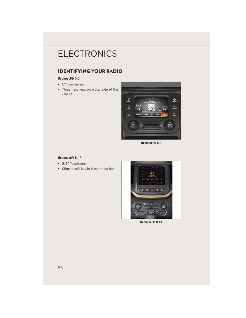 Identifying your radio, Electronics | Jeep 2014 Cherokee - User Guide User Manual | Page 58 / 204