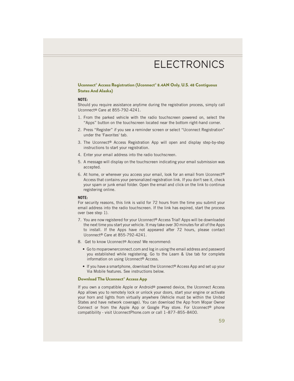 Download the uconnect® access app, Electronics | Jeep 2014 Cherokee - User Guide User Manual | Page 61 / 204